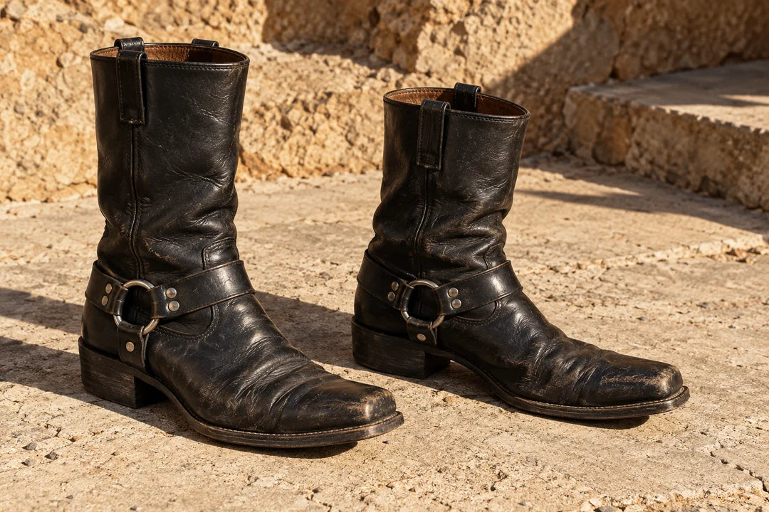 Referencia editorial de botas negras