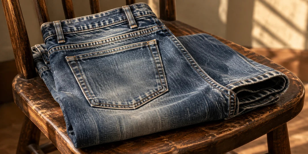 Referencia editorial de denim doblado
